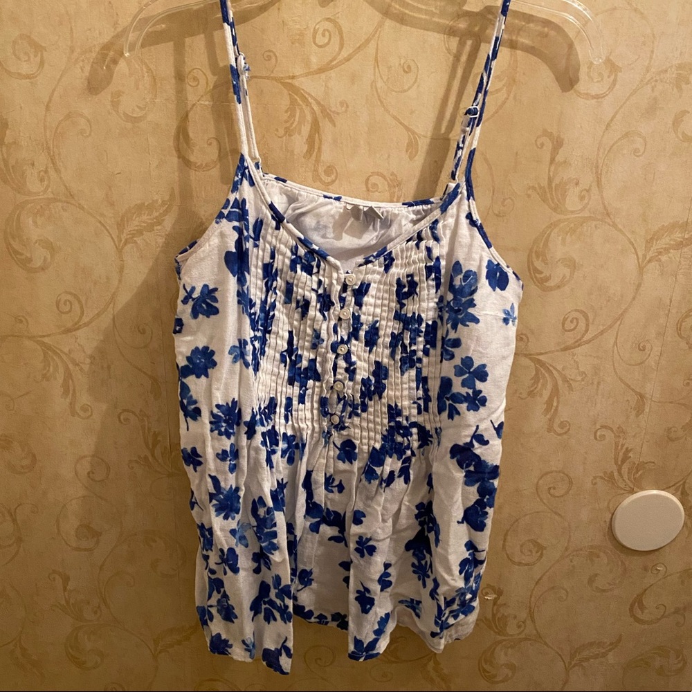 Blue and White Floral Summer Tank Top